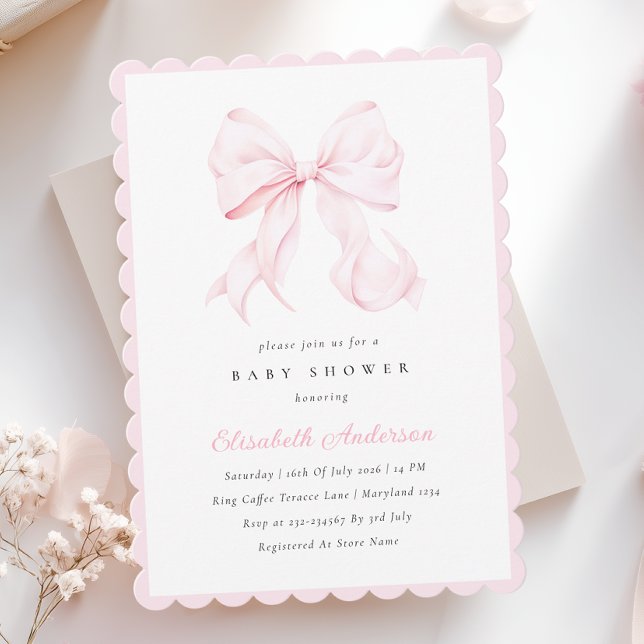 Rosa baby shower-inbjudan med rosett inbjudningar (Skapare uppladdad)