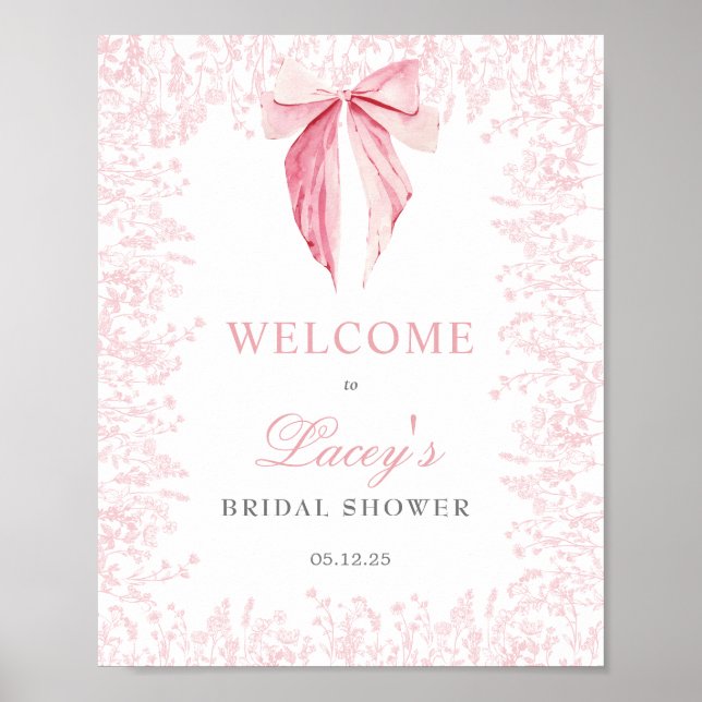 rosa baby shower-inbjudan med rosett poster (Framsidan)