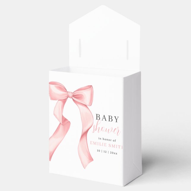 Rosa baby shower-inbjudan med rosett, Rosa Coquett Presentaskar (Öppnad)
