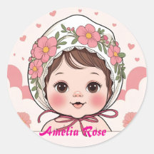 Rosa Baby Shower-klistermärke med akvarellblommor