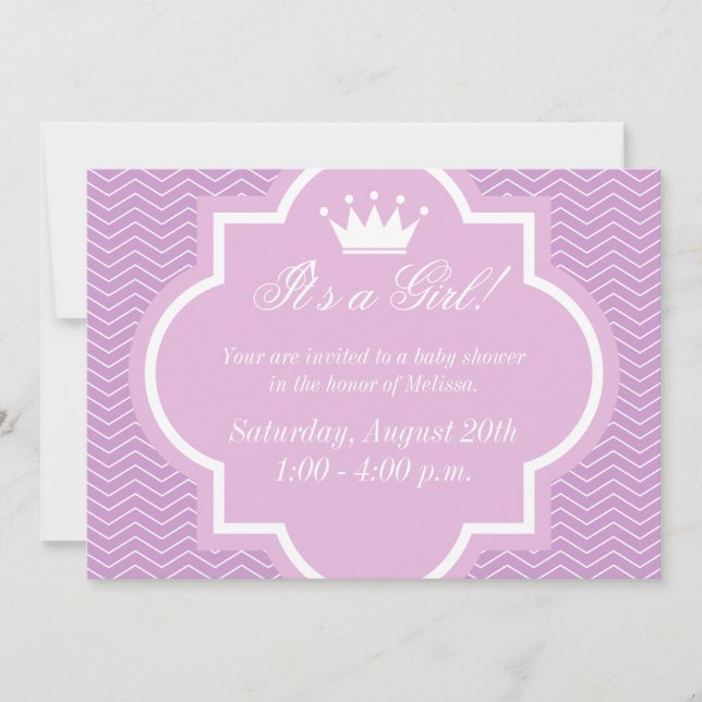 Rosa baby shower-kort med prinsesskrona inbjudningar (Framsida)
