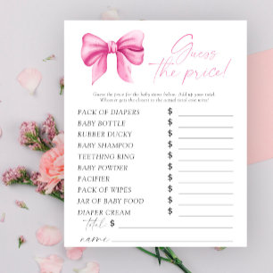 Rosa baby shower med rosett - Gissa priset spel