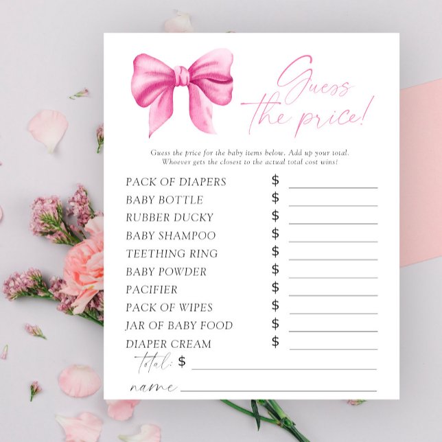 Rosa baby shower med rosett - Gissa priset spel (Skapare uppladdad)