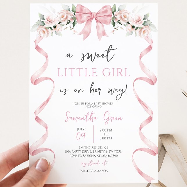 Rosa baby shower med rosett inbjudningar (Skapare uppladdad)