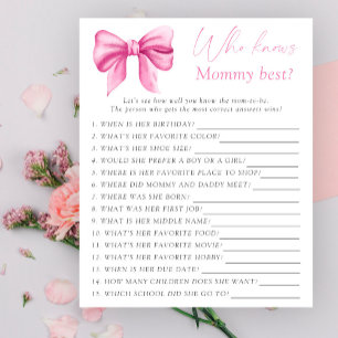 Rosa baby shower med rosett - Vem vet mest om mamm