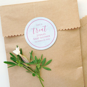 Rosa Baby Shower Minimalist Blue Calligraphy Runt Klistermärke