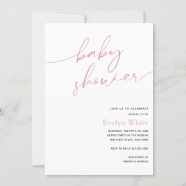 Rosa Baby Shower Modern Calligraphy Inbjudningar