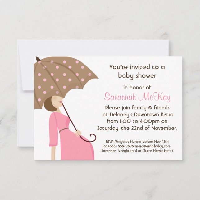 Rosa Baby Shower - Modern Mamma Baby Bump Inbjudningar (Framsida)