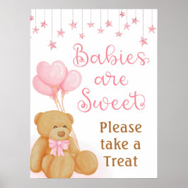 Rosa Baby Shower Nalle Dessert Bord-tecken Poster