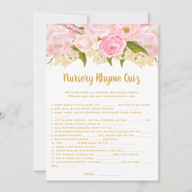 Rosa Baby Shower Nursery Rhyme Quiz-spelkort Inbjudningar (Framsida)