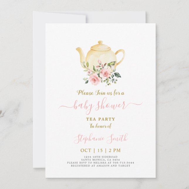 Rosa Baby Shower Par-Tea-inbjudan Inbjudningar (Framsida)