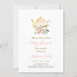 Rosa Baby Shower Par-Tea-inbjudan Inbjudningar