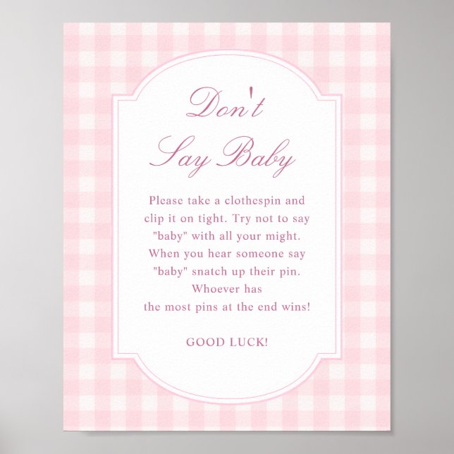 Rosa Baby Shower - Säga Inte Baby Skylt (Framsidan)