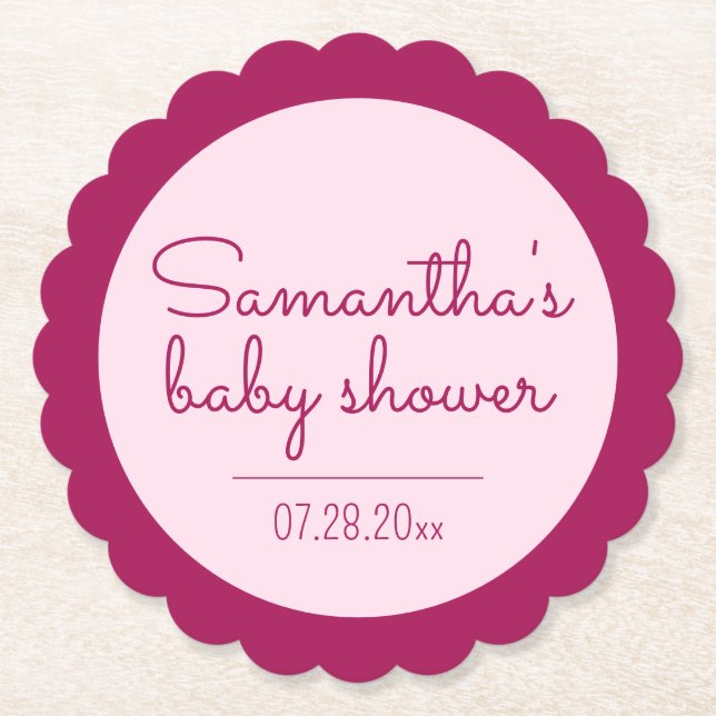 Rosa Baby Shower Scalloped Underlägg Papper (Framsida)