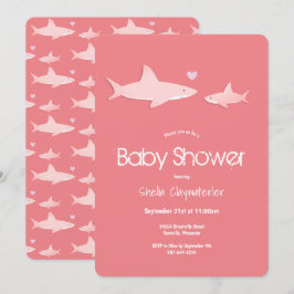 Rosa Baby Shower Shark Animal Inbjudningar