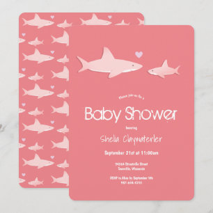 Rosa Baby Shower Shark Animal Inbjudningar