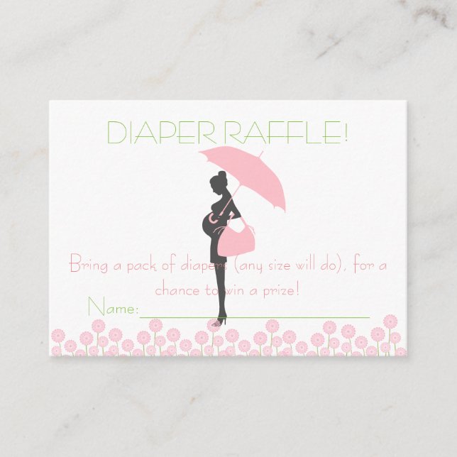 Rosa Baby Shower Silhouette Diaper Raffle Biljett Tilläggskort (Framsida)