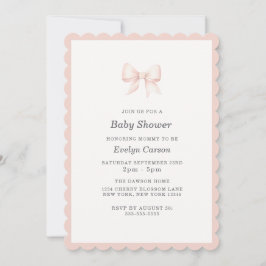Rosa baby shower-sköld med rosett Vacker scallop Inbjudningar