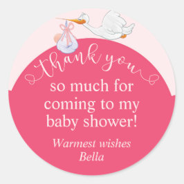 Rosa Baby Shower Stork Tack Sticker Runt Klistermärke