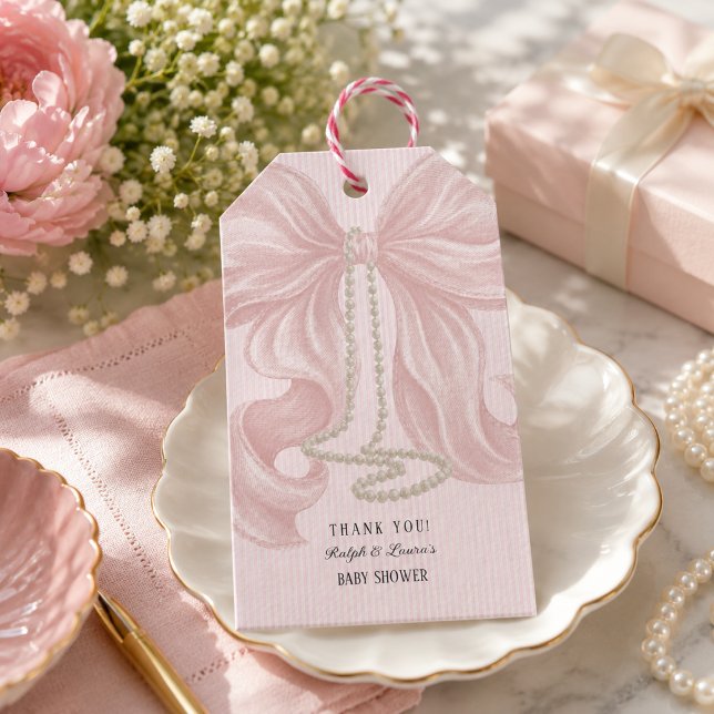 Rosa baby shower tack för tack presentetikett (Skapare uppladdad)