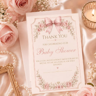 "Rosa baby shower tackkort för tack | Blommig vint Kort
