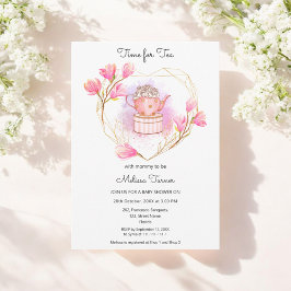 Rosa Baby Shower Tea Party Blommigt-inbjudan Inbjudningar