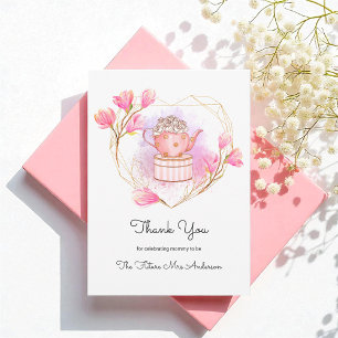 Rosa Baby Shower Tea Party Tack Blommigt Card Kort