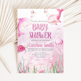 Rosa baby shower under havet inbjudningar
