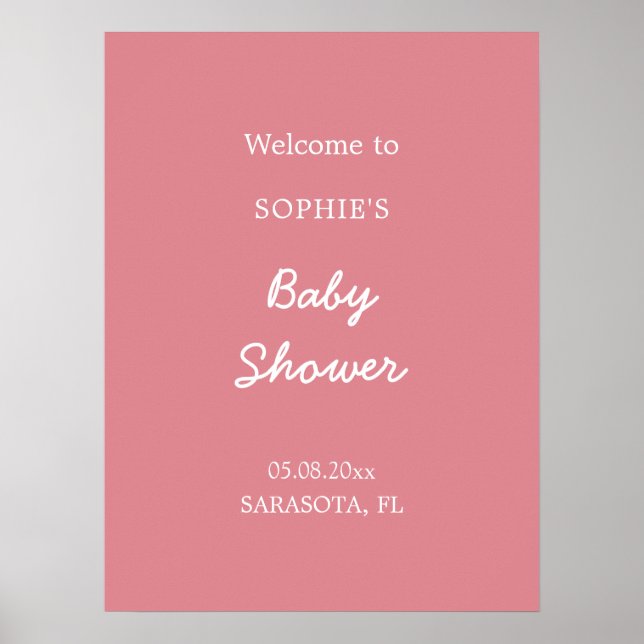  Rosa Baby Shower Välkommen Poster (Framsidan)