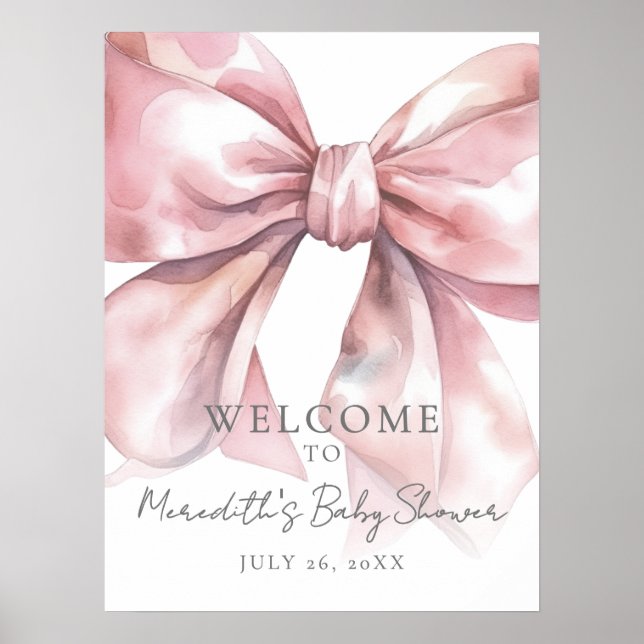Rosa Baby Shower-välkomstskylt för bebis med roset Poster (Framsidan)