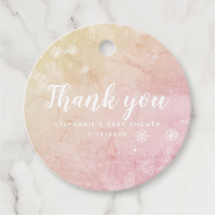 Rosa Baby Shower Winter Snowflake Girl Tack Gåvor Etiketter
