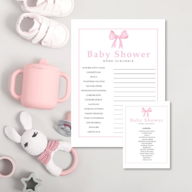 Rosa Baby Shower Word Scramble-spel – Utskrivbar Brevhuvud (Skapare uppladdad)