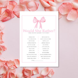 Rosa Baby Shower Would She Rather Game – Utskriftb Brevhuvud
