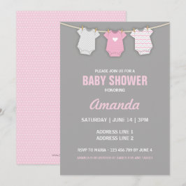 Rosa baby showerinbjudan, klädstrecktema inbjudningar
