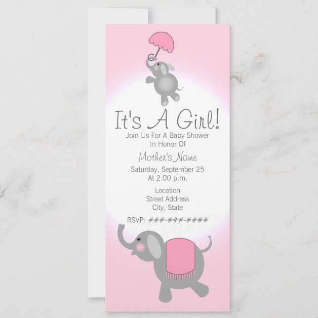 Rosa baby showerinbjudan - mor- & babyelefant inbjudningar (Framsida)