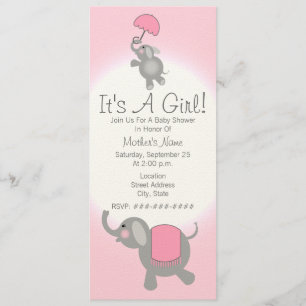 Rosa baby showerinbjudan - mor- & babyelefant inbjudningar