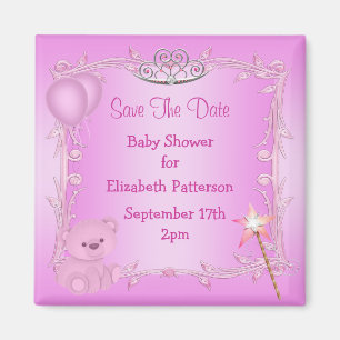 Rosa baby showerspara för nalle & för Tiara date Magnet