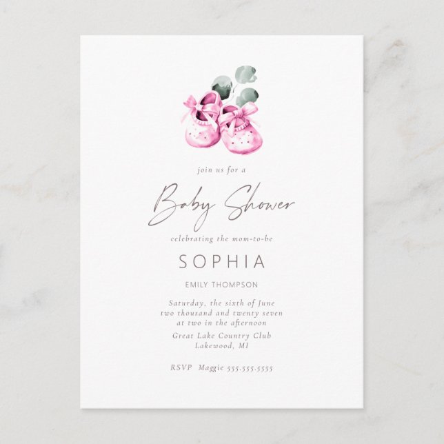 Rosa baby skor delikat babyskor vykort (Framsida)