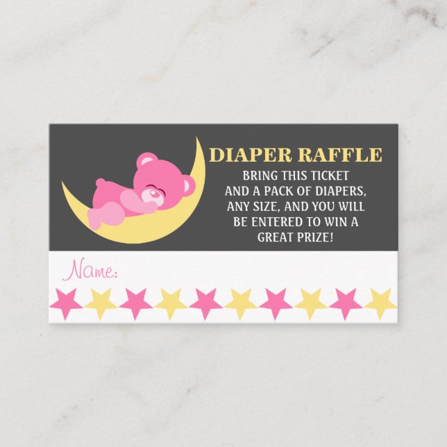 Rosa Baby Sleeping Girl Bear Diaper Raffle Biljett Tilläggskort (Framsida)