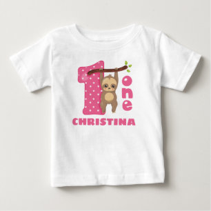 Rosa Baby Sloth 1:a födelsedagen T Shirt