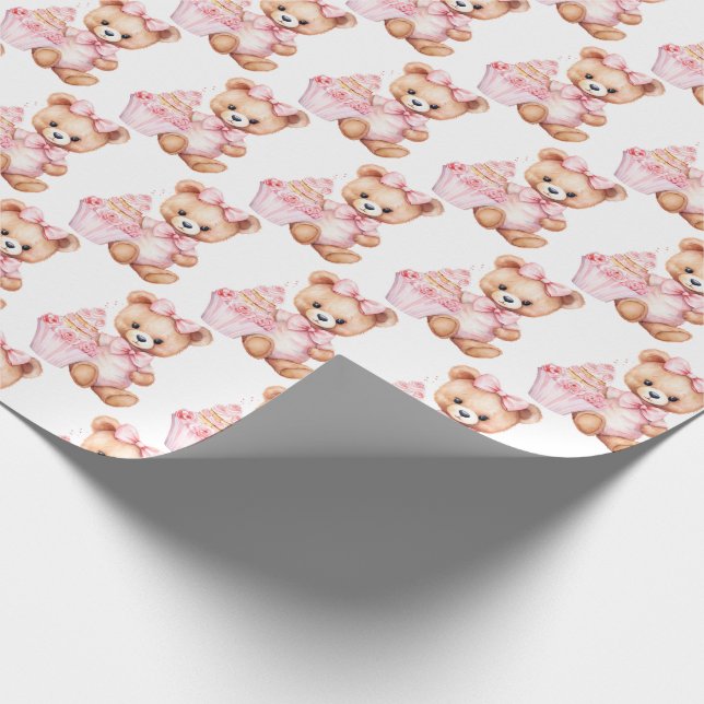 Rosa Baby Småbarn Nalle  Gift Wrapping Papper Presentpapper (Hörn)