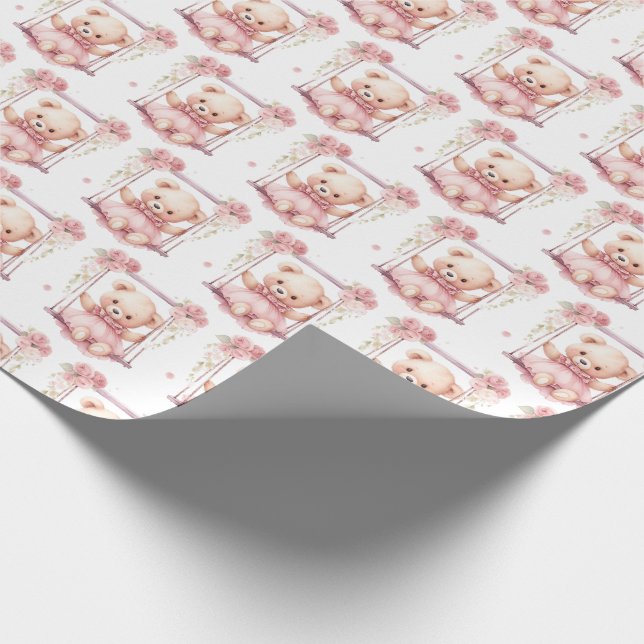 Rosa Baby Småbarn Nalle  Gift Wrapping Papper Presentpapper (Hörn)
