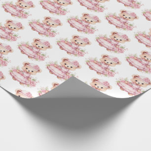 Rosa Baby Småbarn Nalle Gift Wrapping Papper Presentpapper