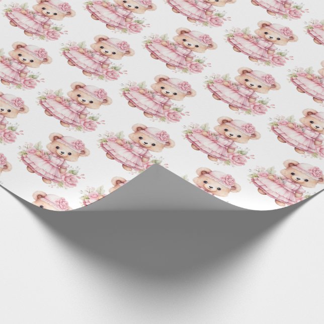 Rosa Baby Småbarn Nalle  Gift Wrapping Papper Presentpapper (Hörn)