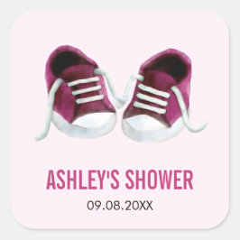 Rosa Baby Sneakers Baby Shower Sticker, Gift-Märkr Fyrkantigt Klistermärke