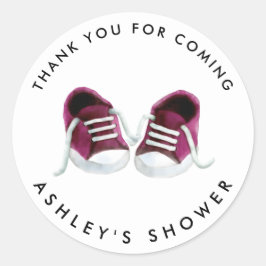 Rosa Baby Sneakers Baby Shower Sticker, Gift Märkr Runt Klistermärke