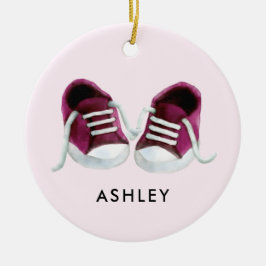 Rosa Baby Sneakers Ornament, julklapp Märkre Julgransprydnad Keramik