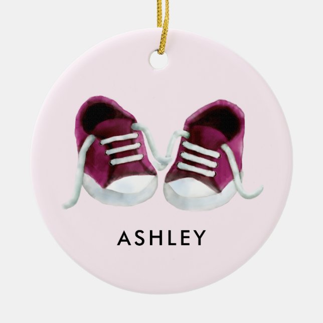 Rosa Baby Sneakers Ornament, julklapp Märkre Julgransprydnad Keramik (Framsidan)
