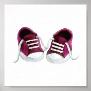 Rosa Baby Sneakers Painting Art Print, Flickans ru Poster