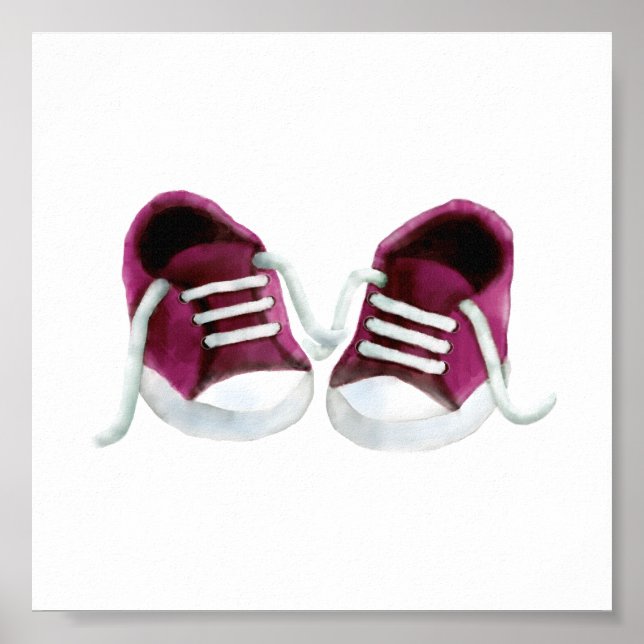 Rosa Baby Sneakers Painting Art Print, Flickans ru Poster (Framsidan)